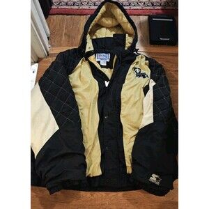 VTG 90s Starter New Orleans Saints NFL Hooded Jacket XL Black Gold Puffer